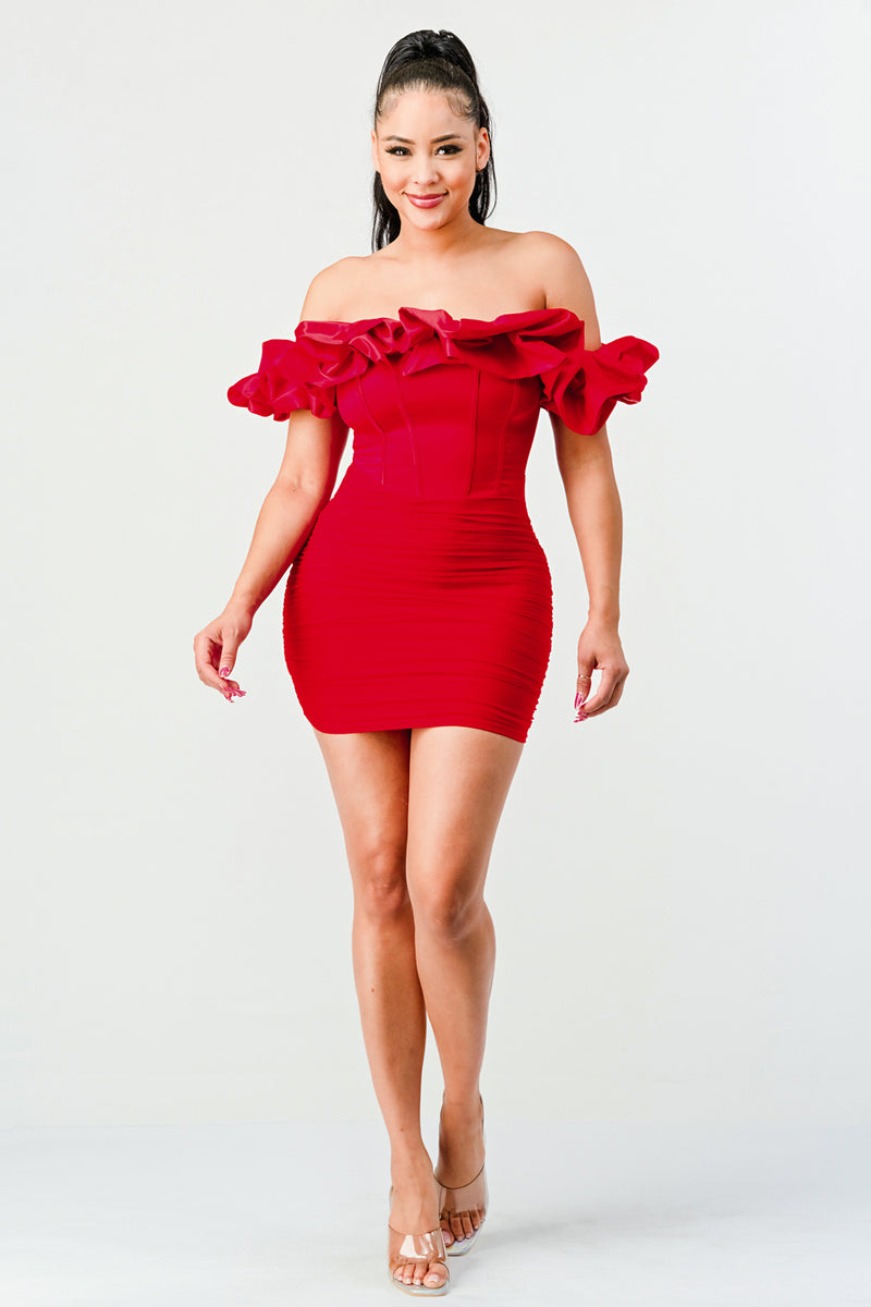 Satin Ruffle Mesh Dress