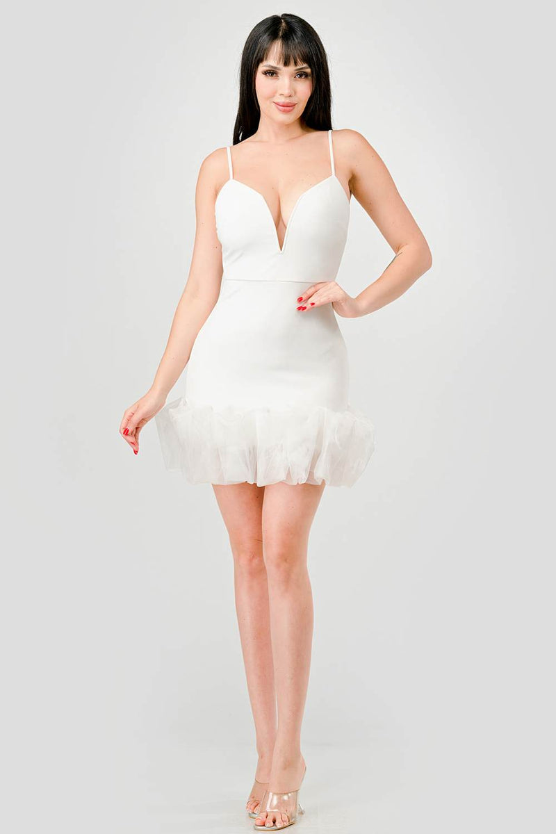 Crepe Ruffle Hem Mini Dress