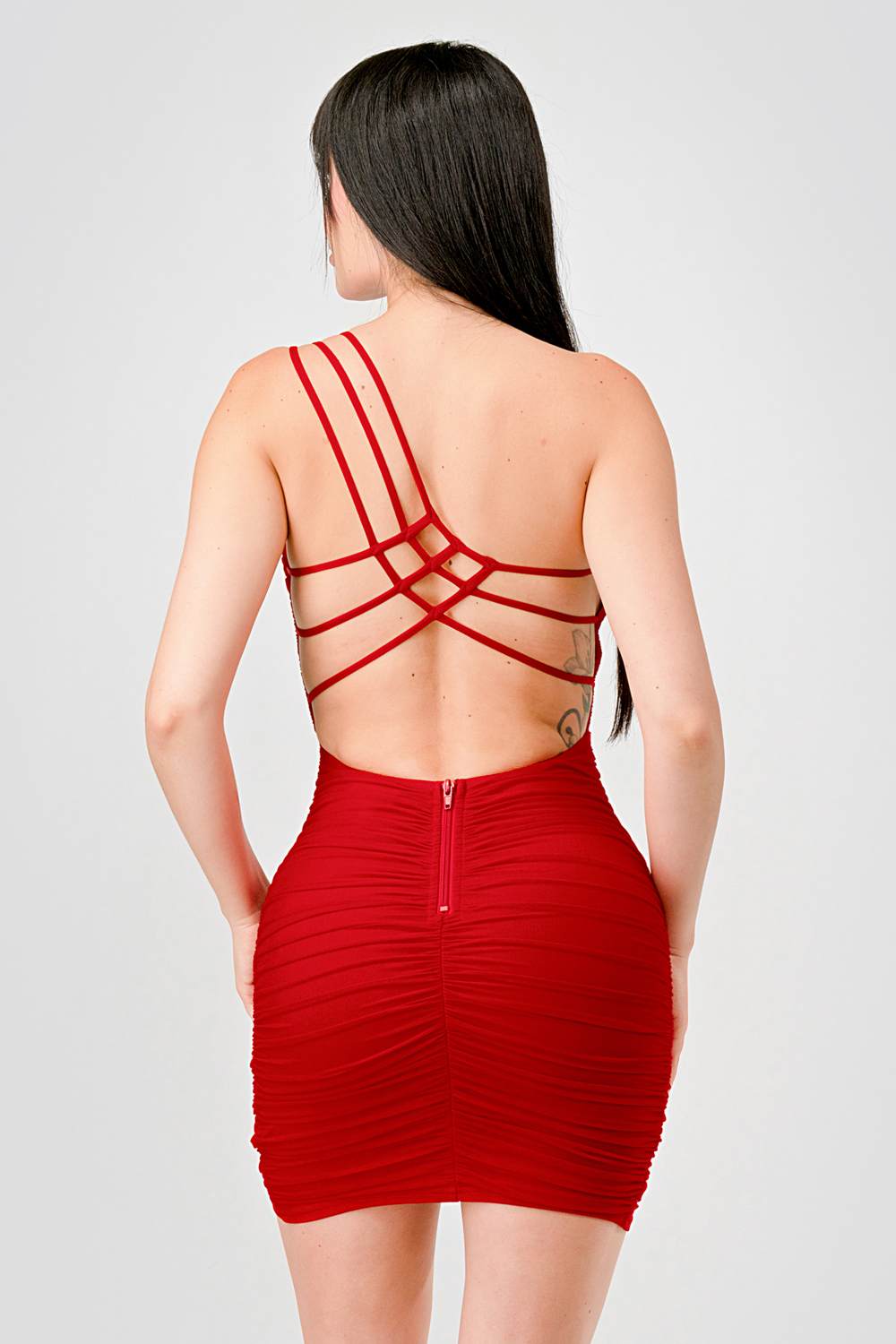 Drawstring Back Ruched Mini Dress