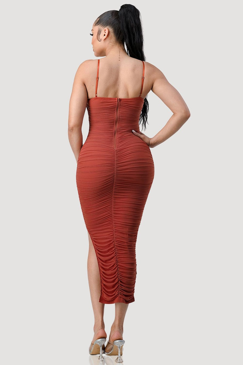 Luxe Mesh Ruched Maxi Dress