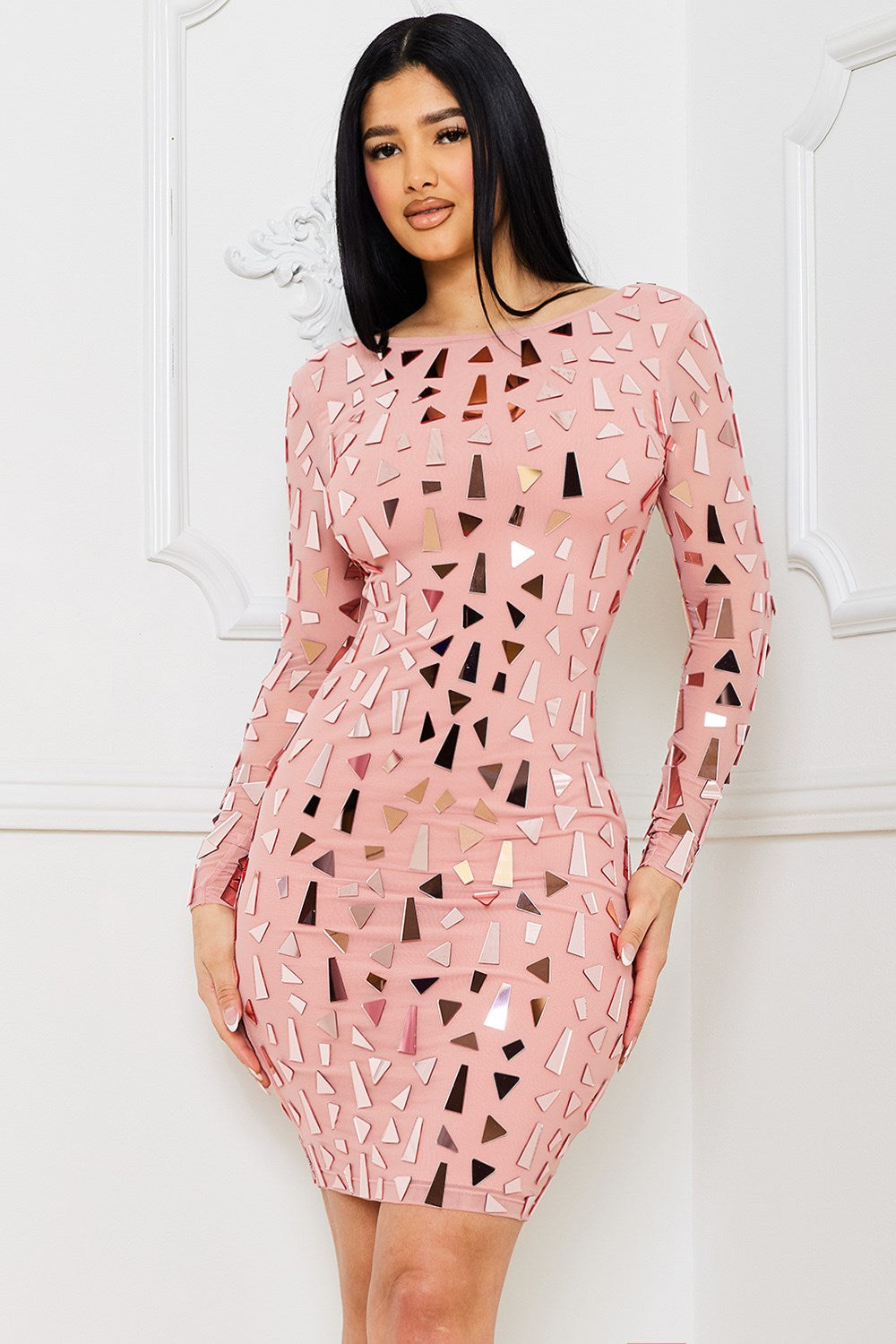 Mirror Glass Like Pieces Mini Dress