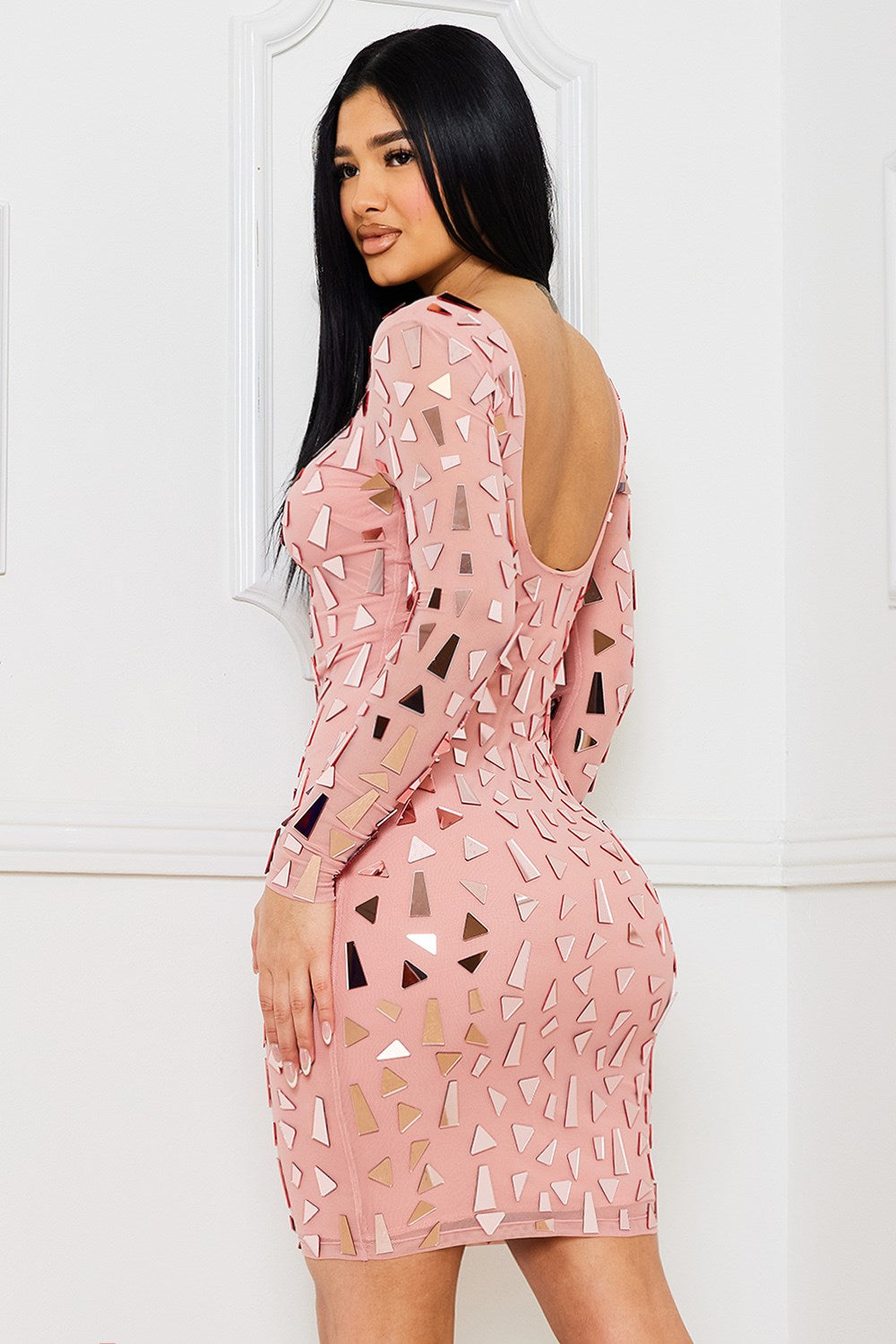 Mirror Glass Like Pieces Mini Dress