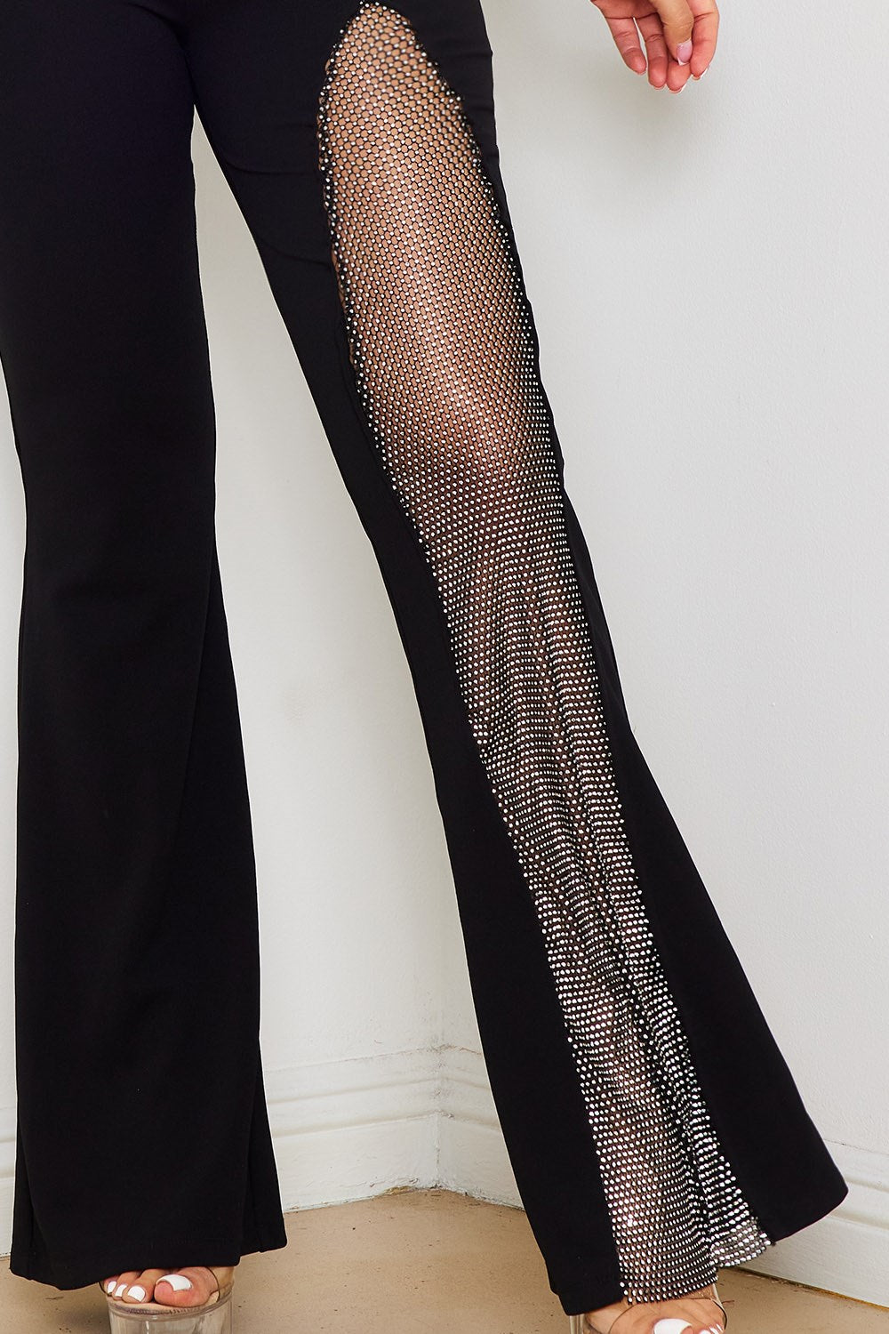 Rhinestone Mesh Panel Jumpsuit