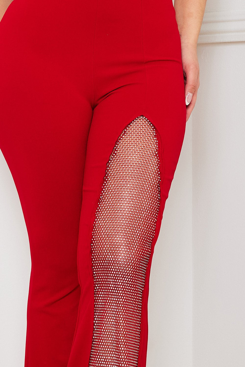 Rhinestone Mesh Panel Jumpsuit