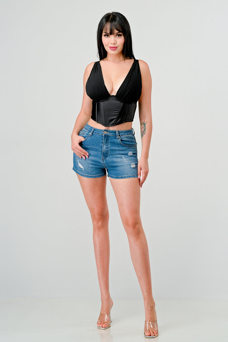 Satin Plunge Bustier Top