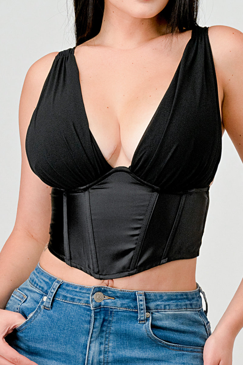 Satin Plunge Bustier Top