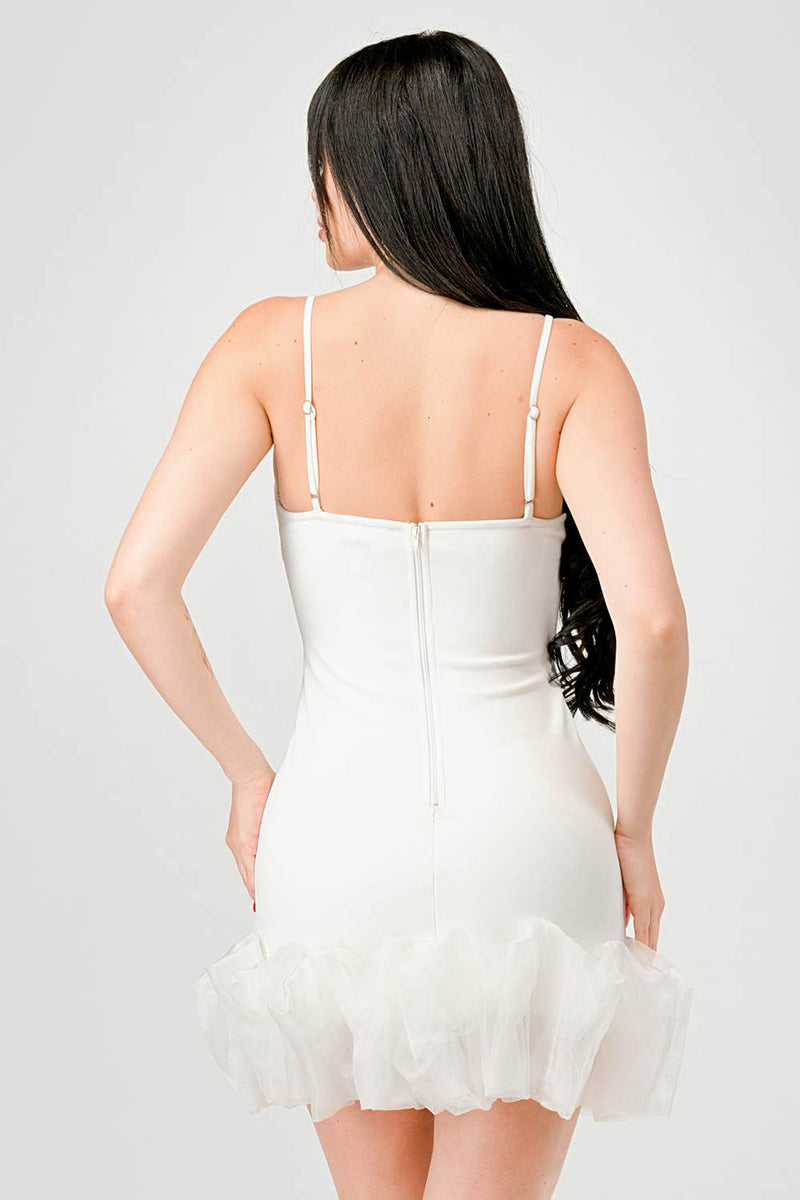 Crepe Ruffle Hem Mini Dress