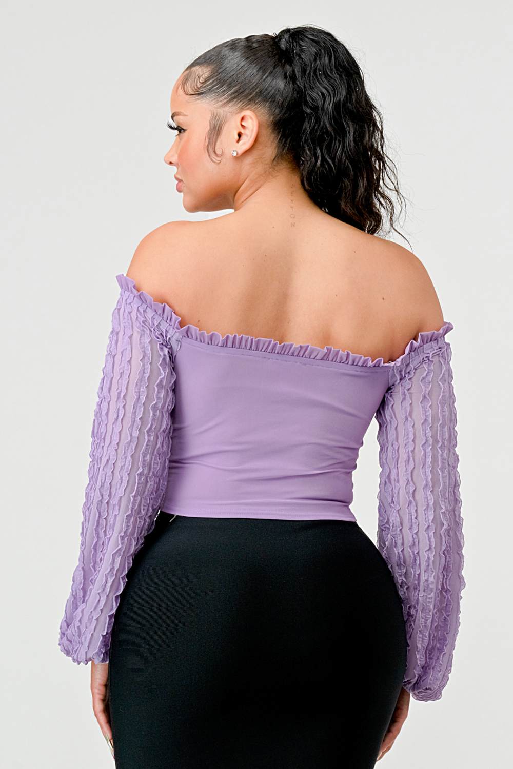 Off-Shoulder Textured Sleeve Top