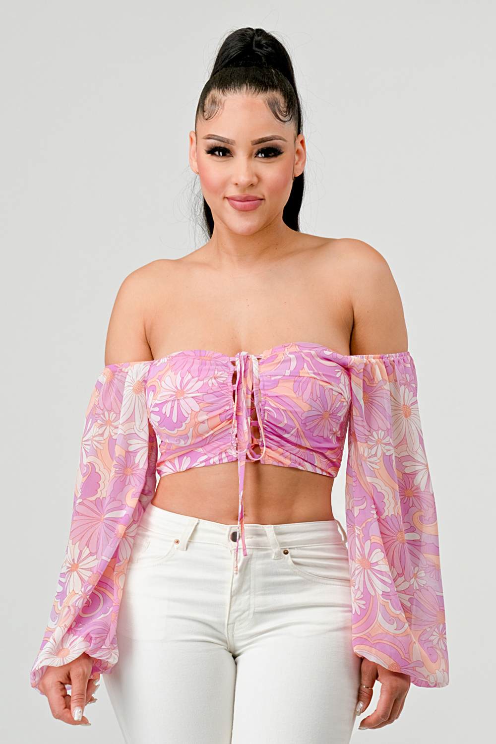 Floral Marble Lace-Up Top