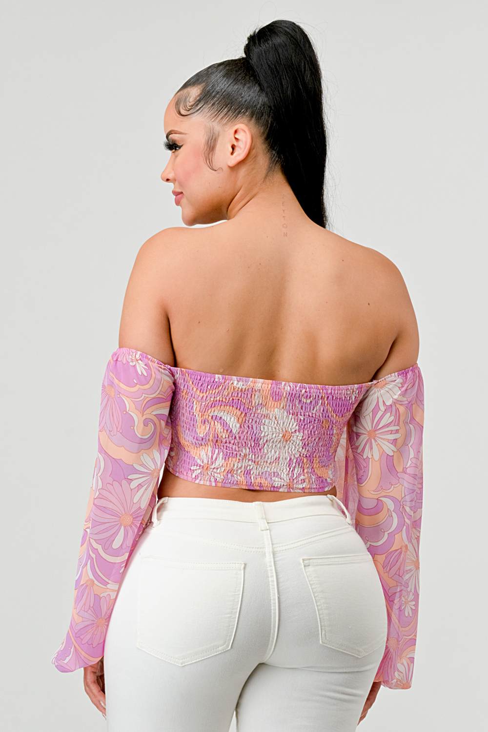 Floral Marble Lace-Up Top