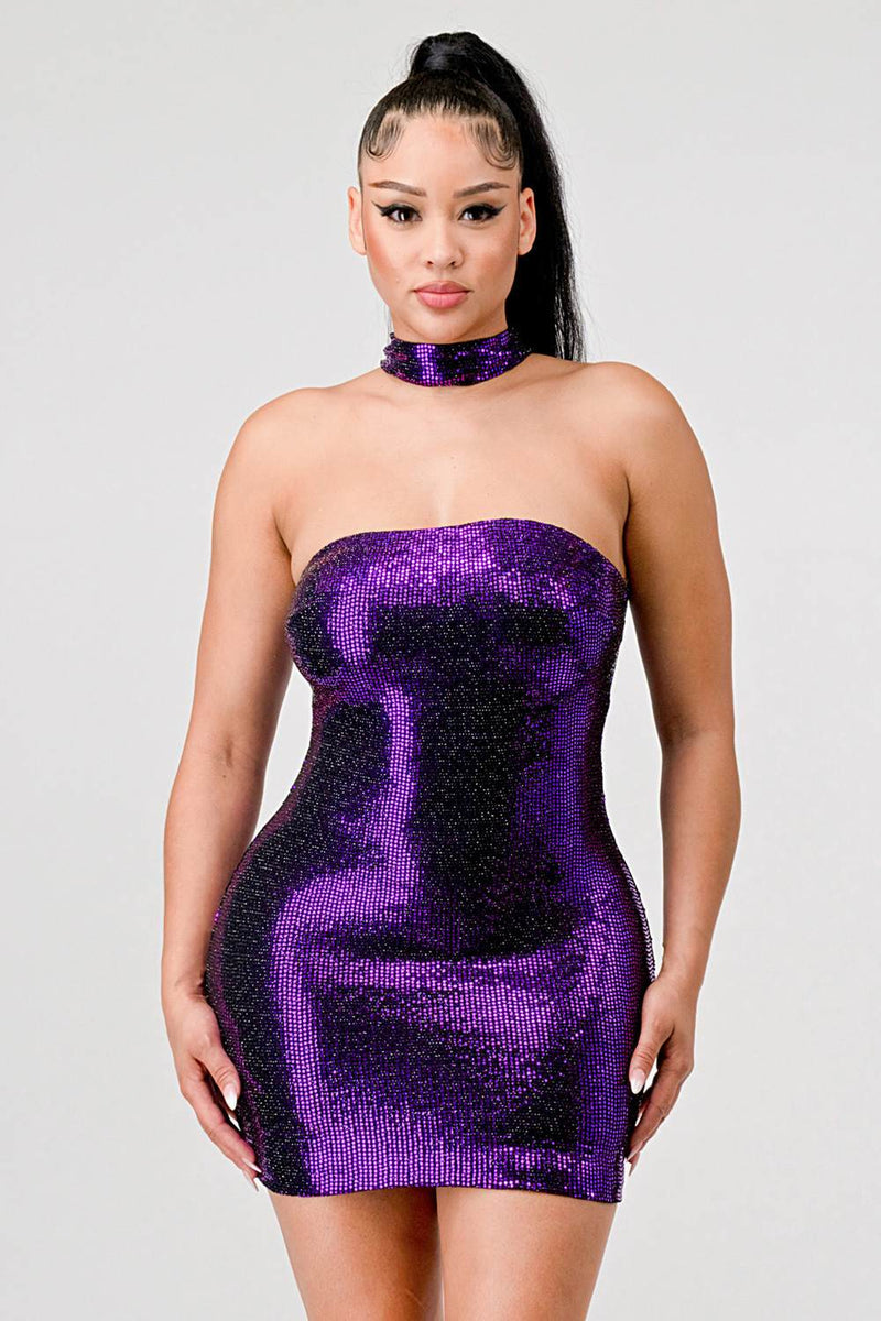 Lurex Glitter Choker Dress