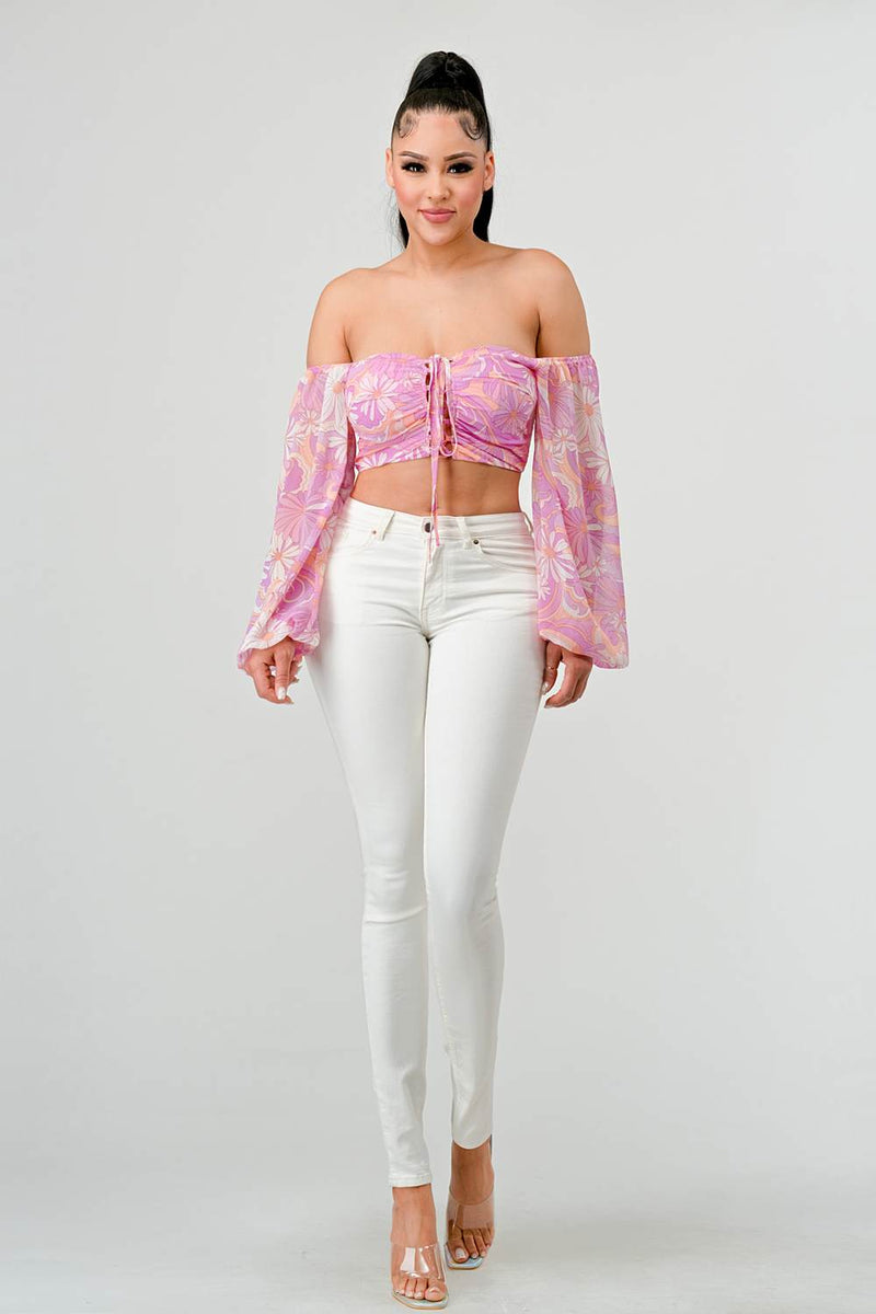 Floral Marble Lace-Up Top