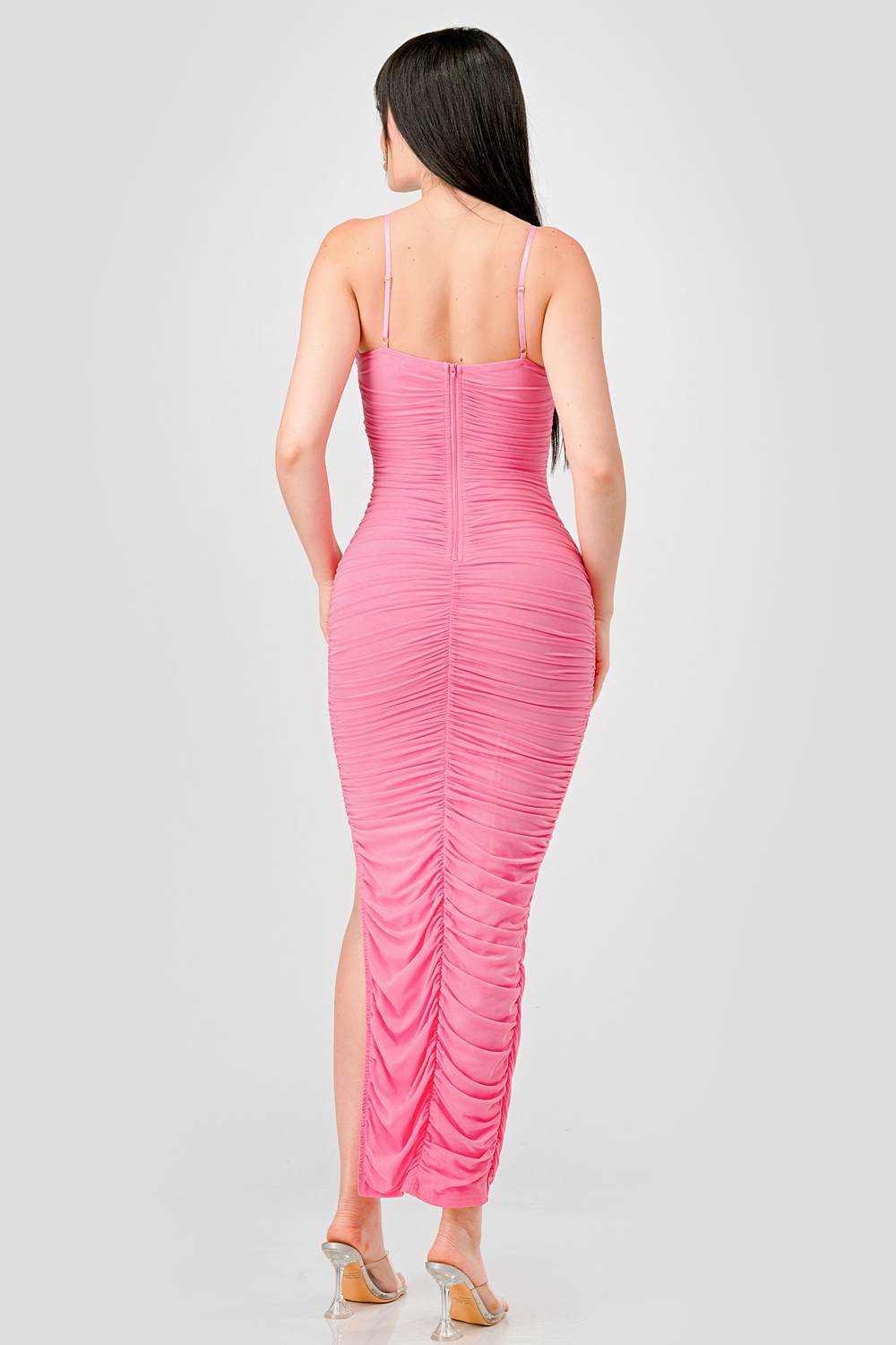 Luxe Mesh Ruched Maxi Dress