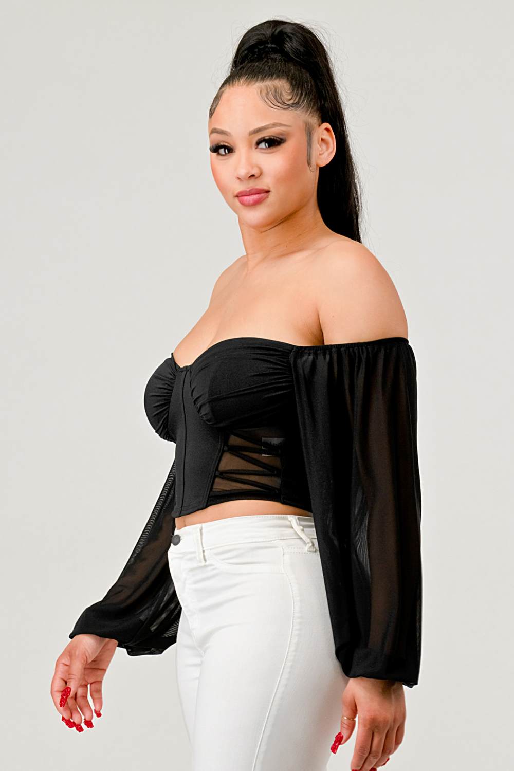 Mesh Puff Sleeve Top