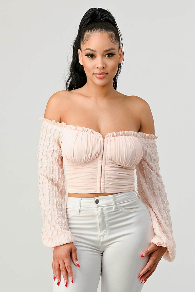 Off-Shoulder Textured Sleeve Top