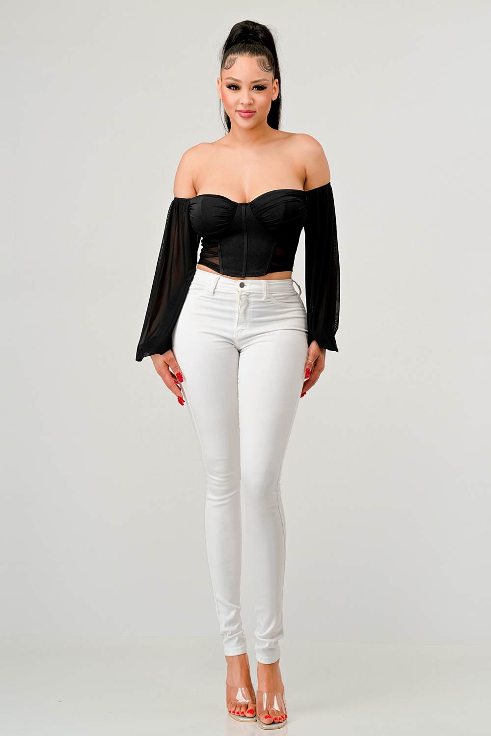 Mesh Puff Sleeve Top
