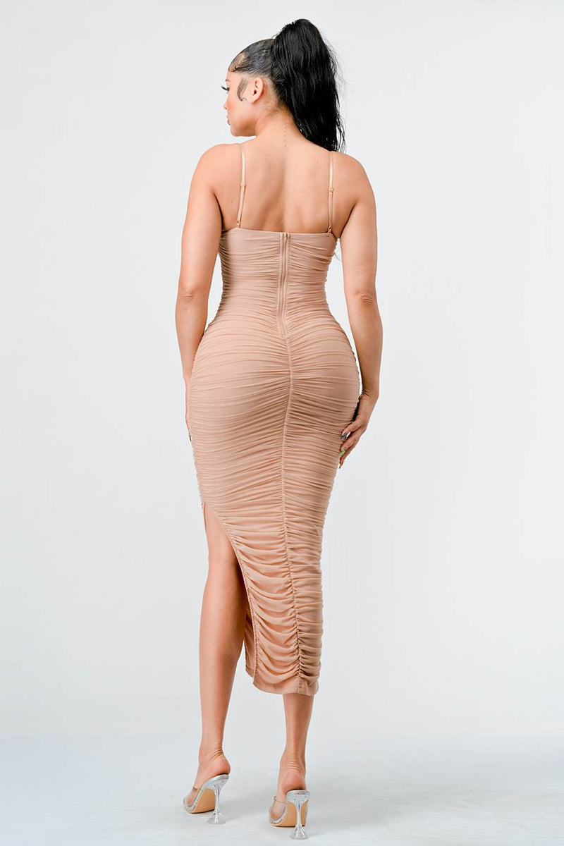 Luxe Mesh Ruched Maxi Dress