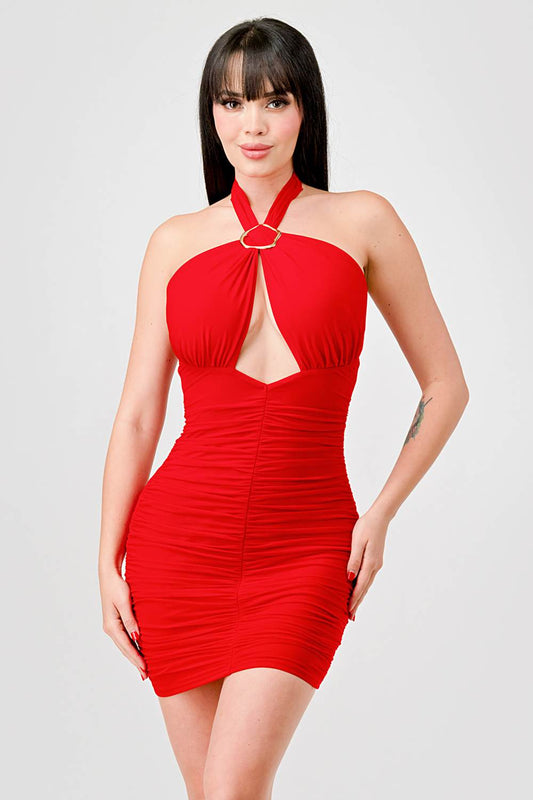 Mesh Gold Belted Mini Dress