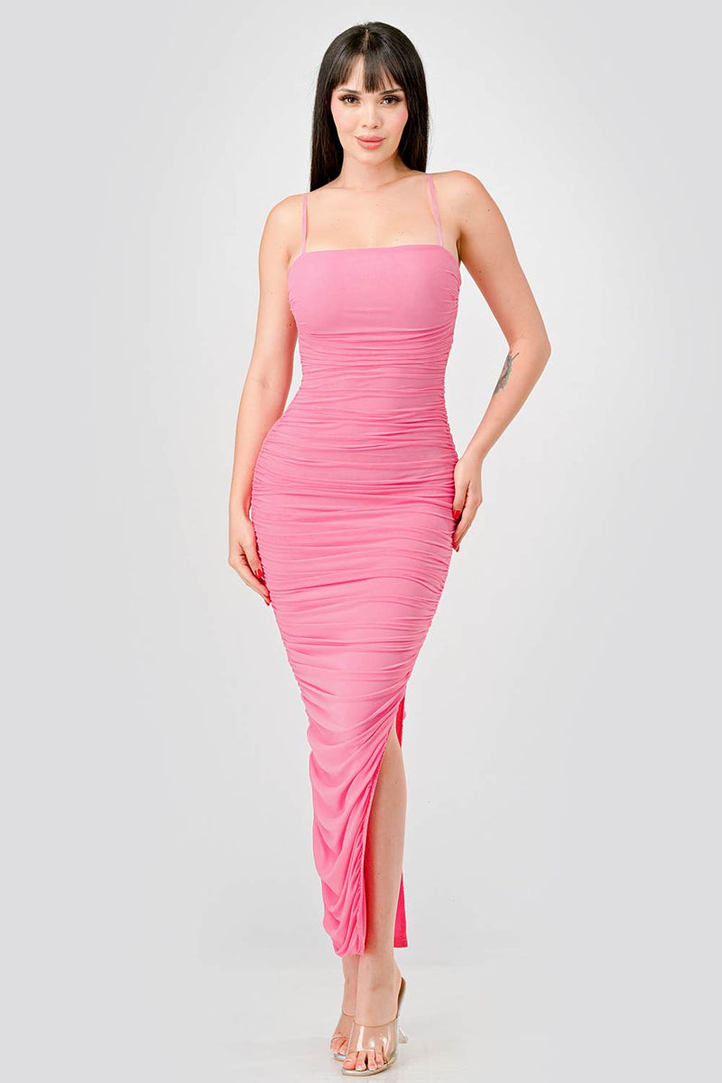 Luxe Mesh Ruched Maxi Dress