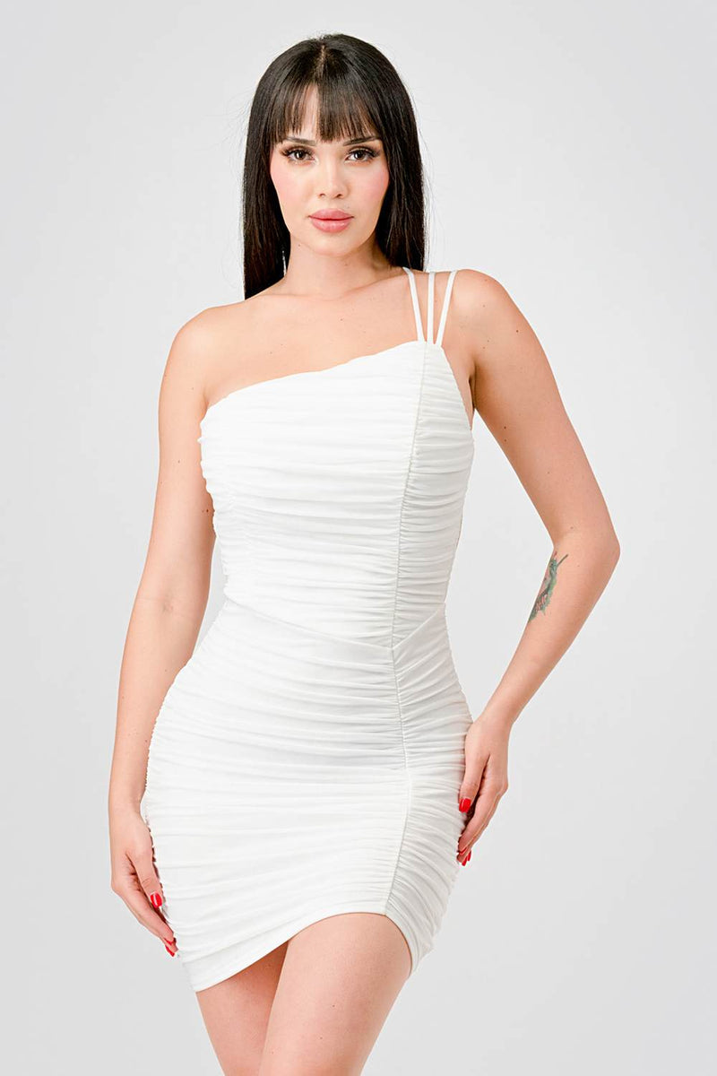 Drawstring Back Ruched Mini Dress