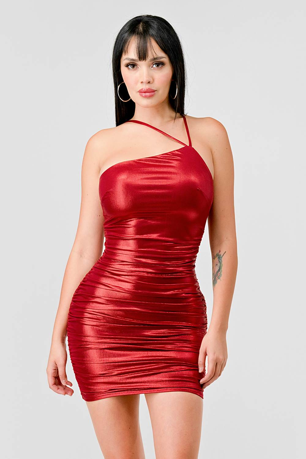 Foiled Shiny Ruched Dress