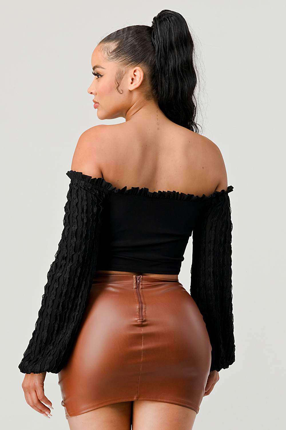 Off-Shoulder Textured Sleeve Top