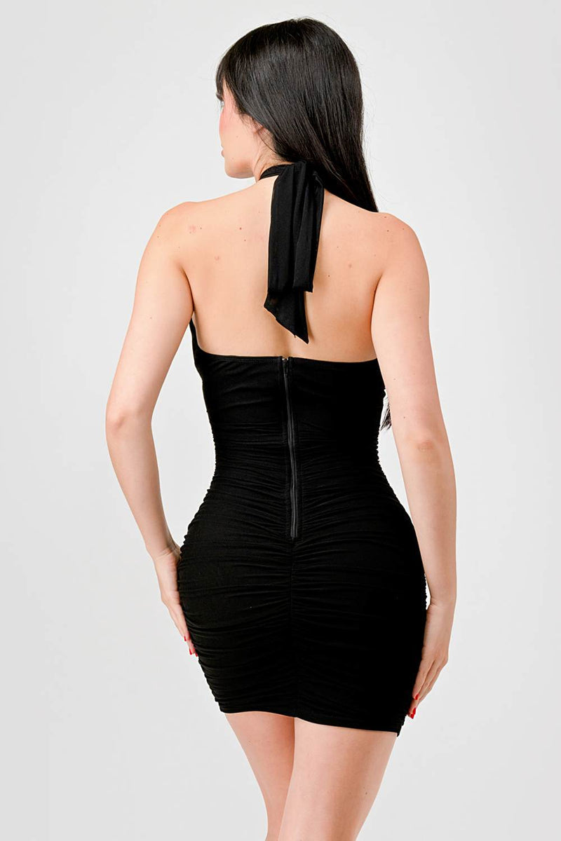 Mesh Gold Belted Mini Dress