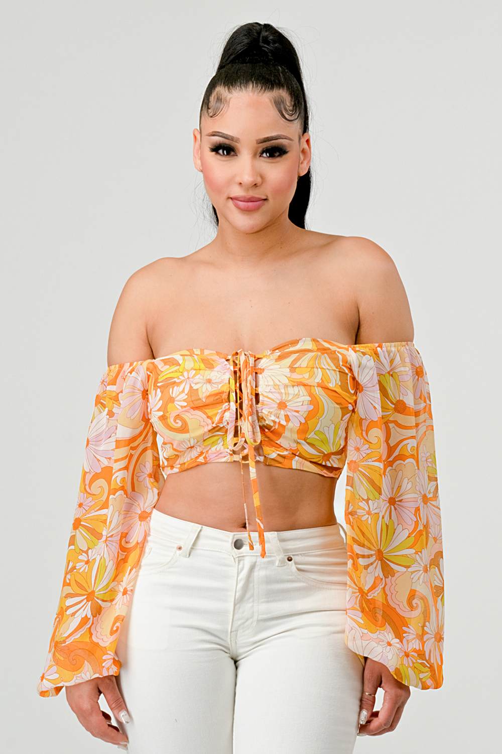 Floral Marble Lace-Up Top