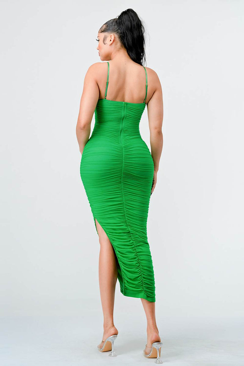 Luxe Mesh Ruched Maxi Dress