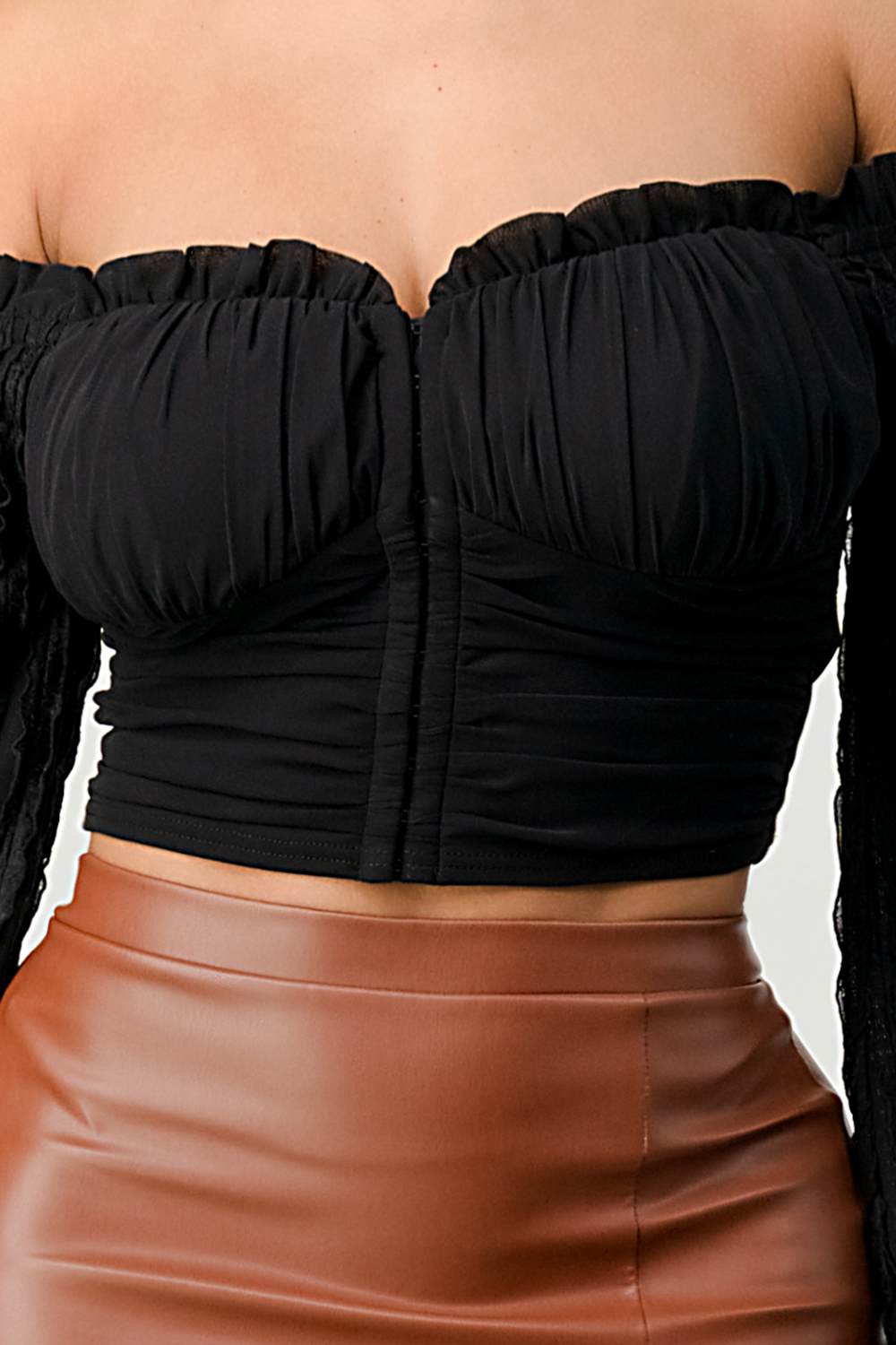 Off-Shoulder Textured Sleeve Top