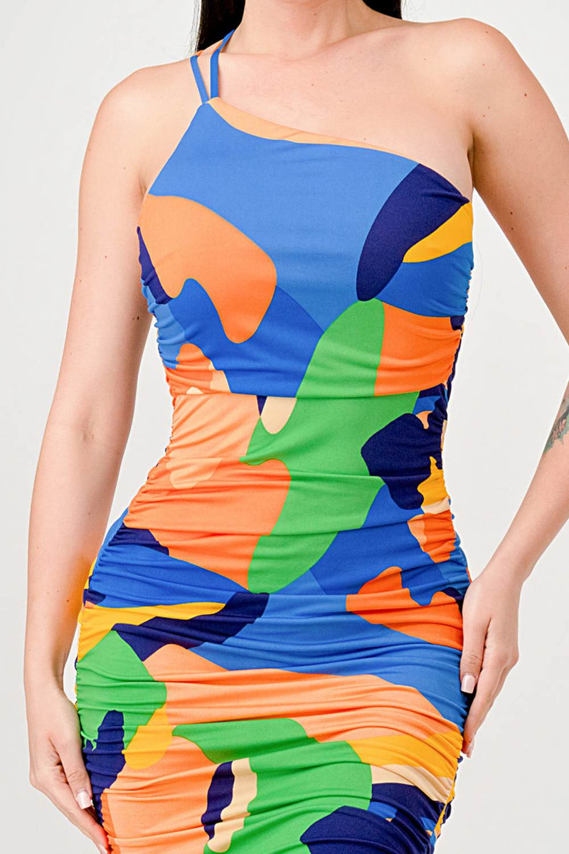 Color Block Mesh Midi Dress