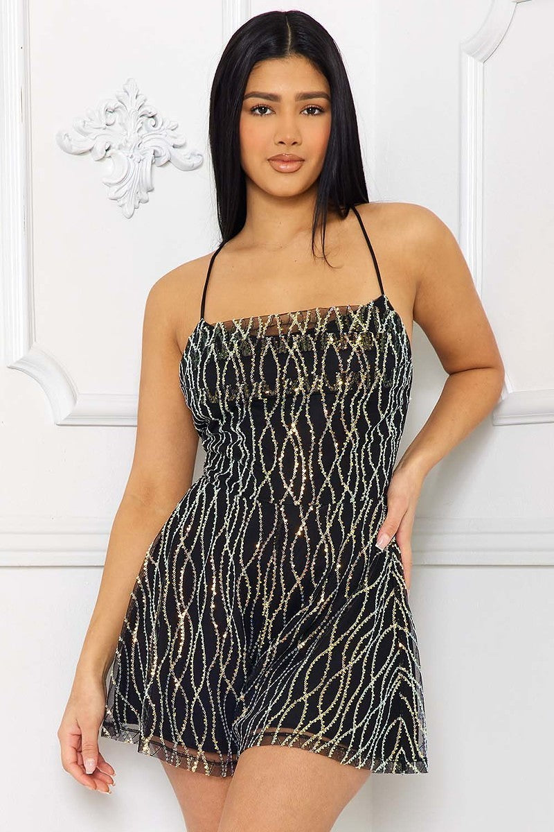 Shimmering Cross Back Romper