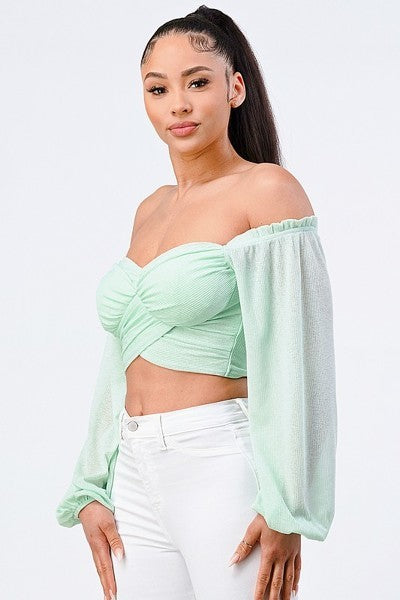 Off-Shoulder Puff Sleeve Crop Top