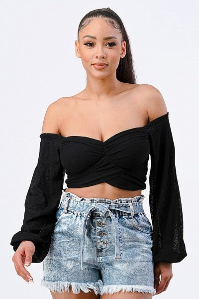 Off-Shoulder Puff Sleeve Crop Top