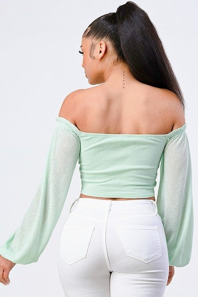Off-Shoulder Puff Sleeve Crop Top