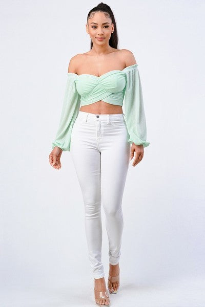 Off-Shoulder Puff Sleeve Crop Top