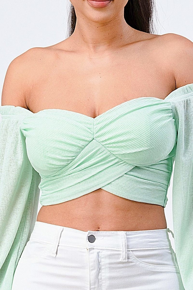 Off-Shoulder Puff Sleeve Crop Top