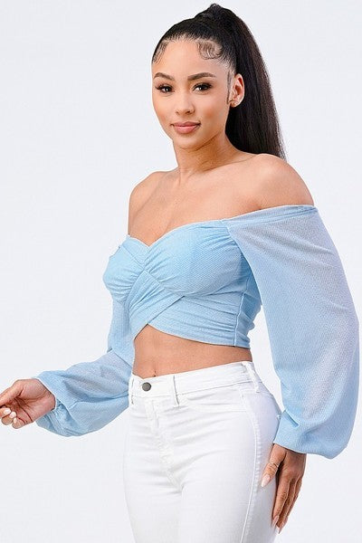 Off-Shoulder Puff Sleeve Crop Top