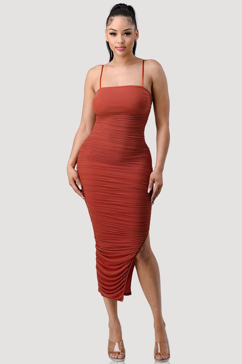 Luxe Mesh Ruched Maxi Dress