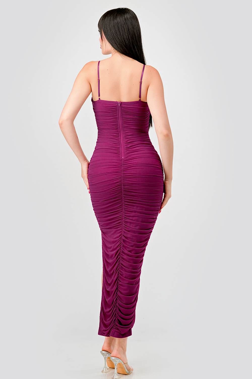 Luxe Mesh Ruched Maxi Dress