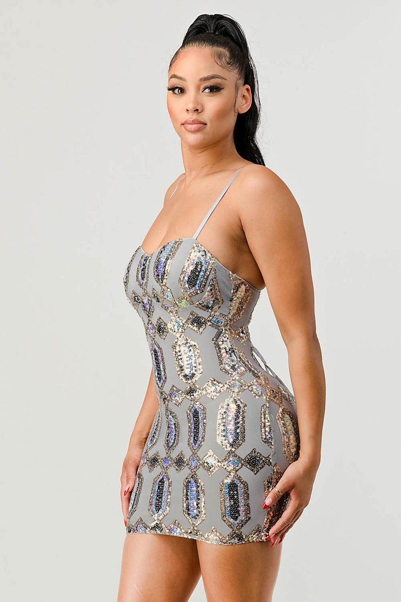 Sequin Pattern Lace Sexy Dress