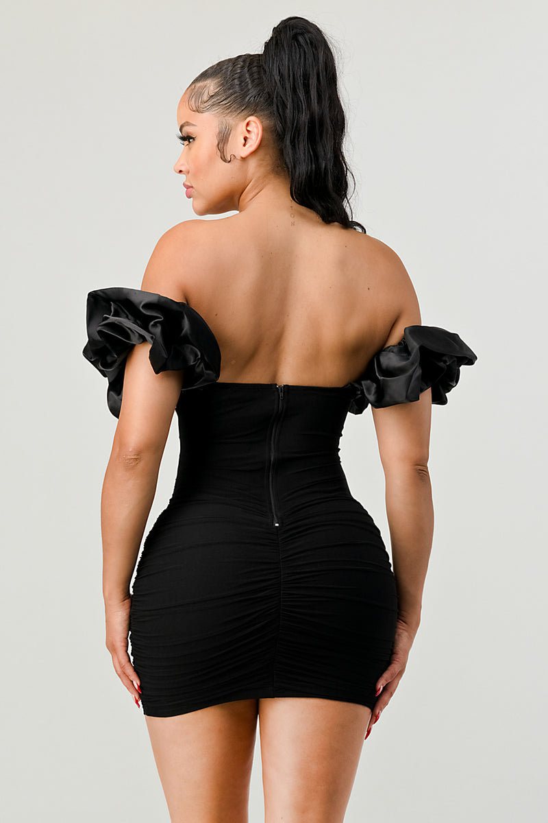 Satin Ruffle Mesh Dress