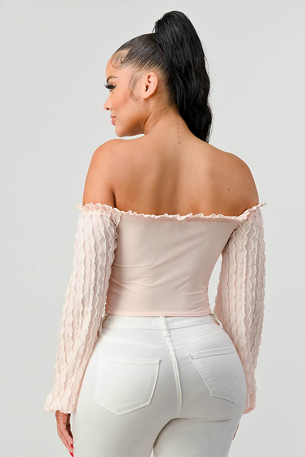 Off-Shoulder Textured Sleeve Top