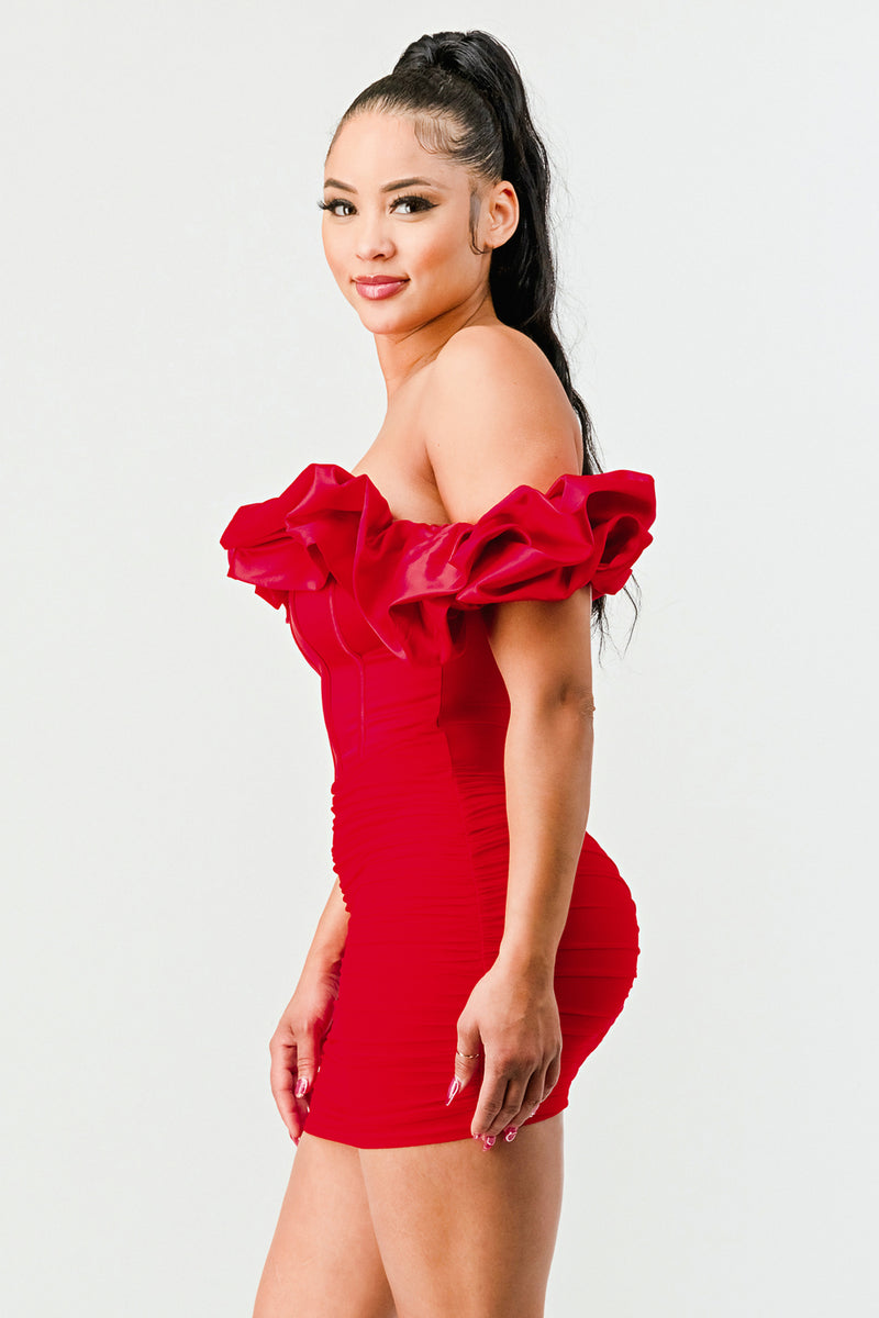 Satin Ruffle Mesh Dress