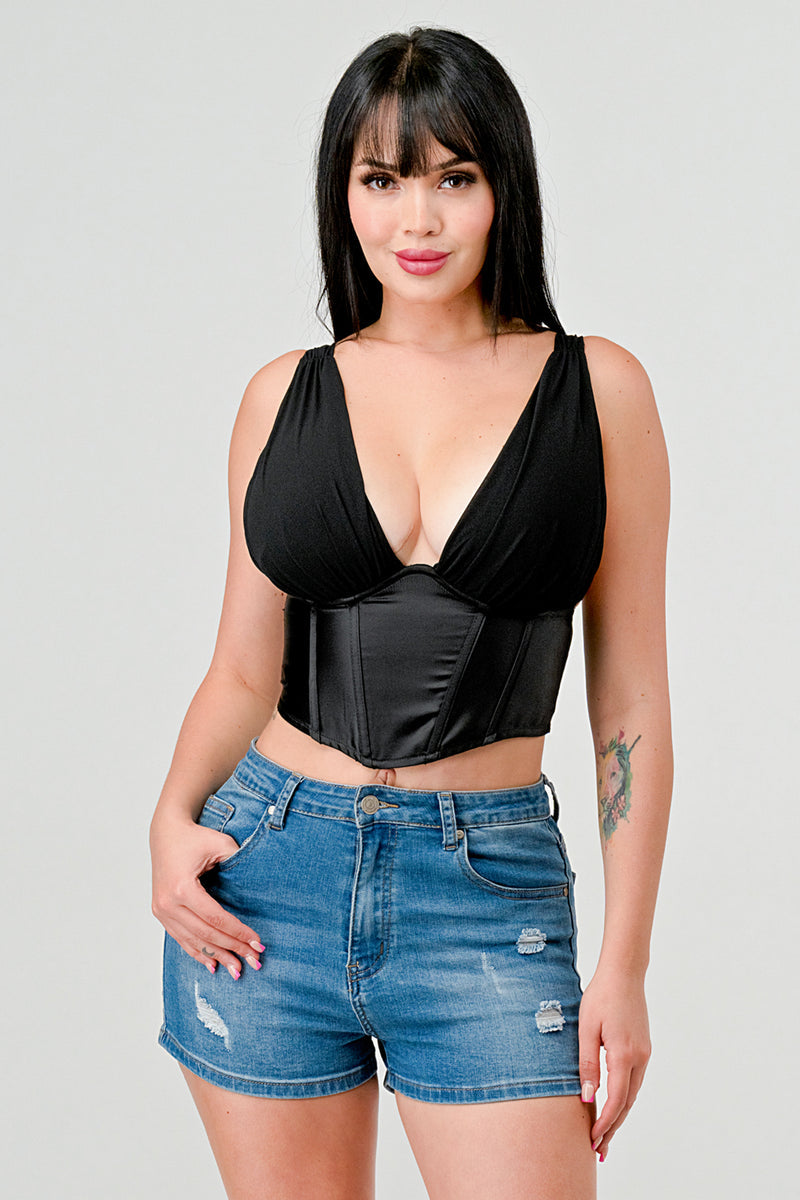 Satin Plunge Bustier Top
