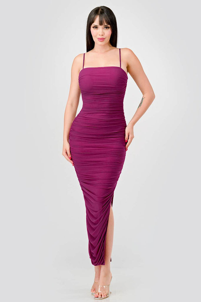 Luxe Mesh Ruched Maxi Dress