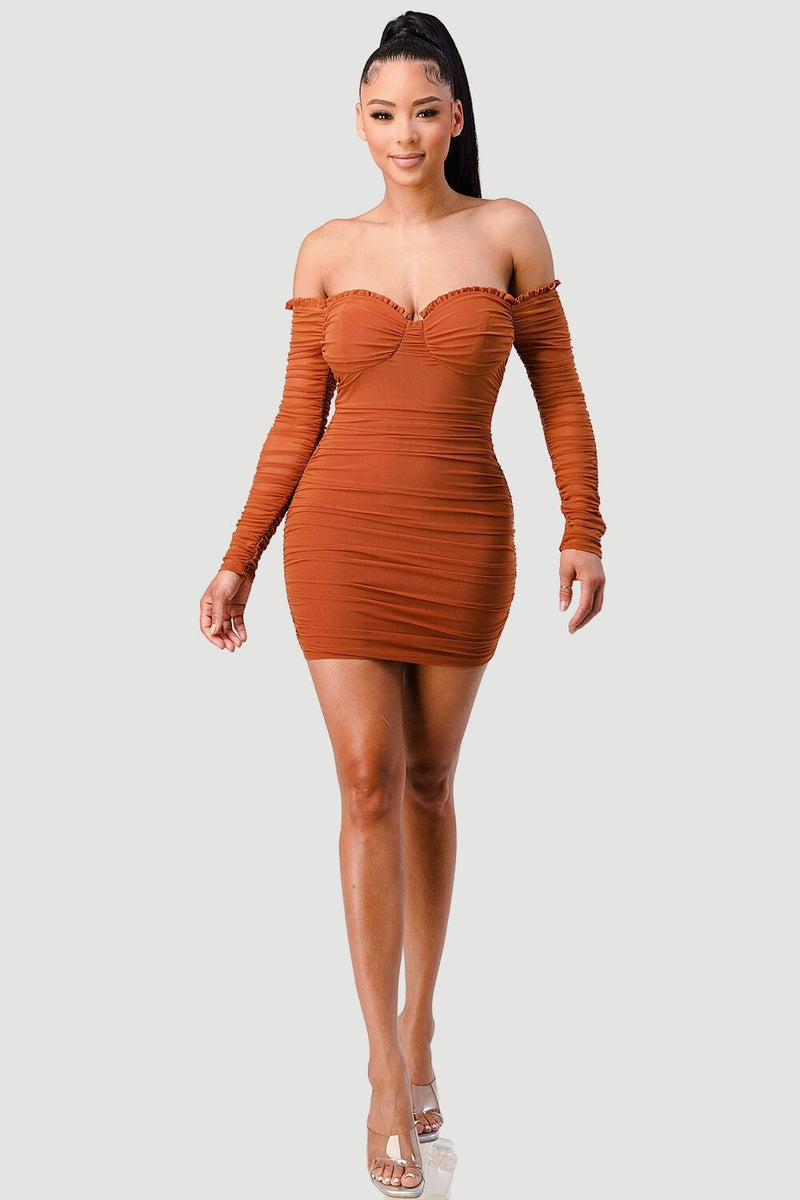 Off-Shoulder Shirring Mini Dress