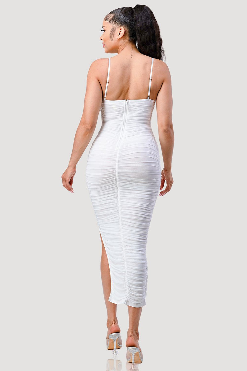 Luxe Mesh Ruched Maxi Dress
