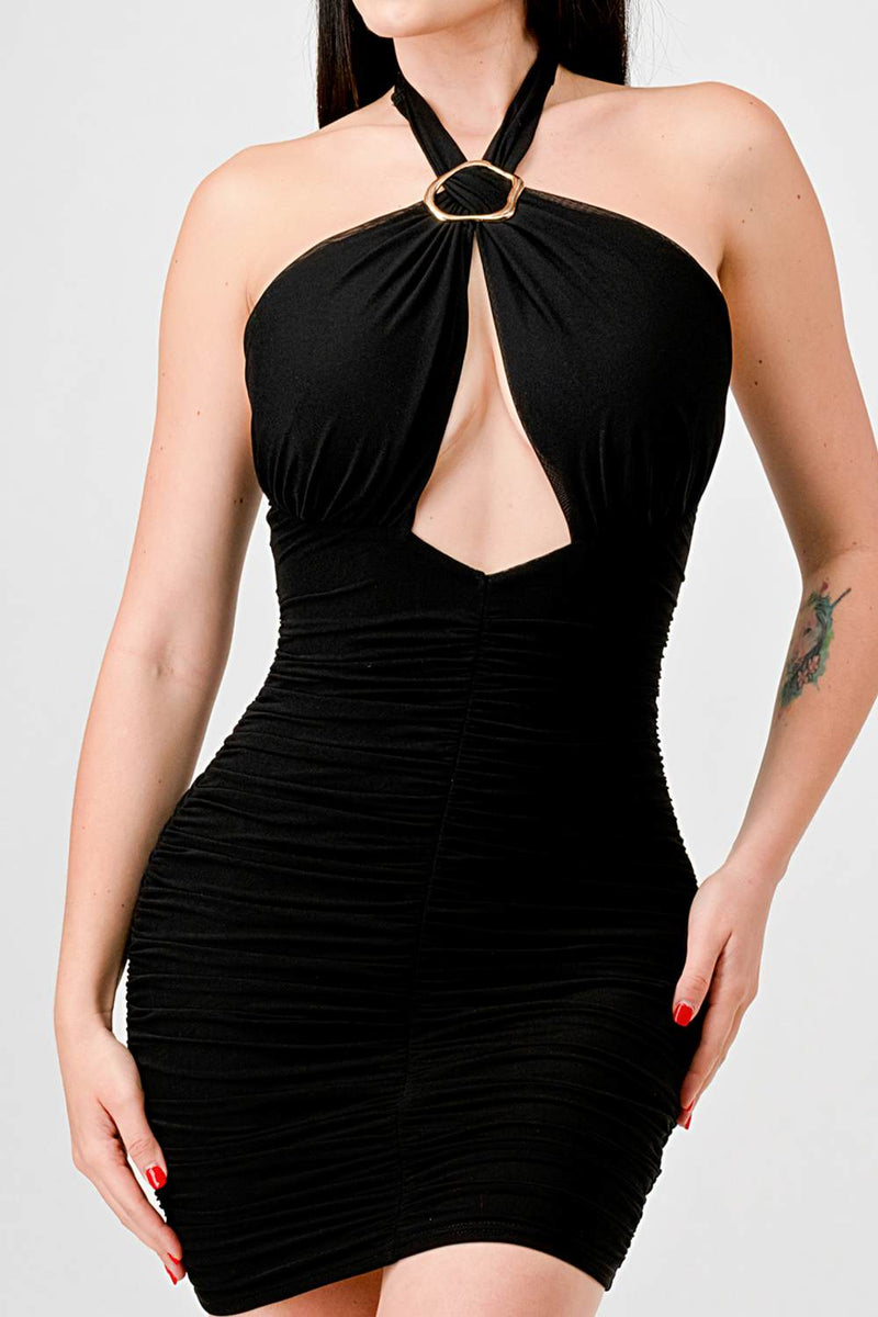 Mesh Gold Belted Mini Dress