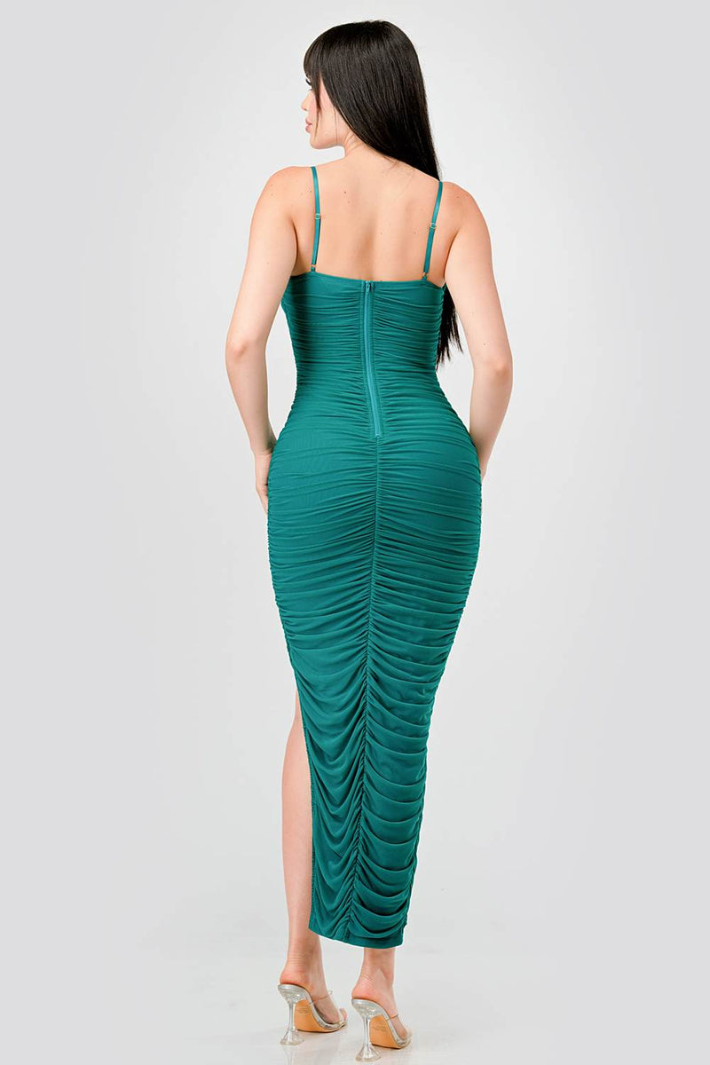 Luxe Mesh Ruched Maxi Dress
